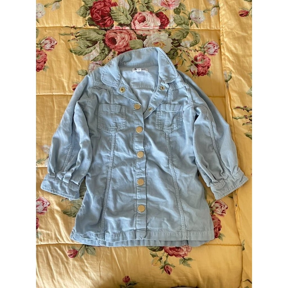 Molo Kids Light Blue Corduroy Snap Front Shirt Dress Size 3-4 Years 98-104